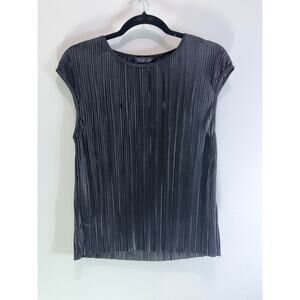 Rachel Zoe Metallic Pleated Sleeveless Blouse Black Size M